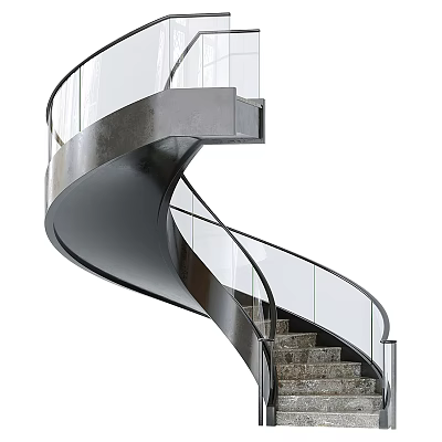 Modern Spiral Staircase With Glass Railing And Stone Steps Design 3d model