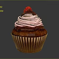 Delicious Cupcake With Pink Swirl Frosting Chocolate Drizzle And Red Berry Topping
