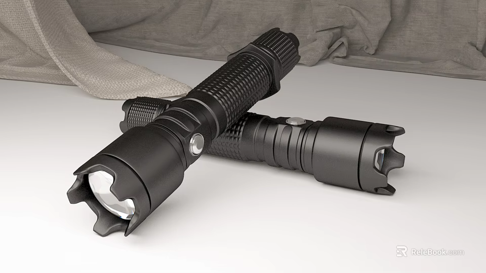 Black Tactical Flashlights With LED Lights And Non Slip Grip Design 3d model 