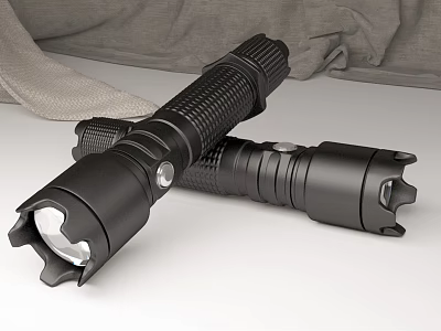 Black Tactical Flashlights With LED Lights And Non Slip Grip Design 3d model