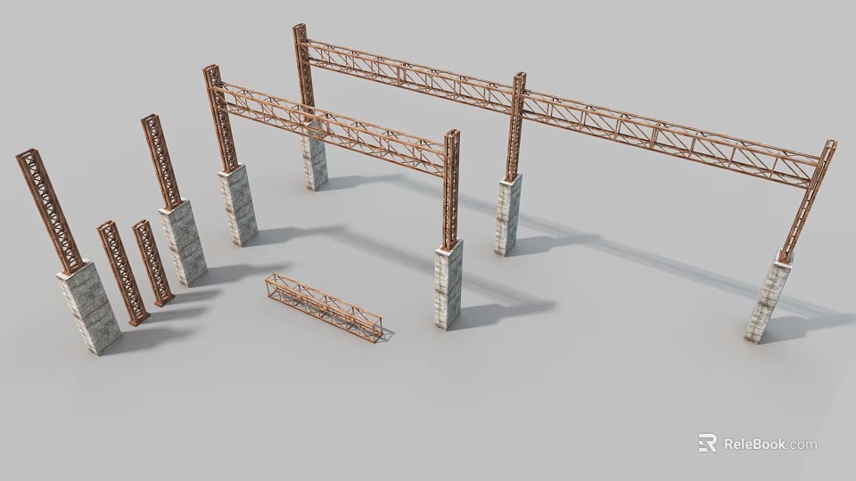 Heavy Duty Industrial Equipment Metal Frame Structures With Concrete Support Columns 3d model 