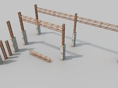 Heavy Duty Industrial Equipment Metal Frame Structures With Concrete Support Columns 3d model