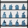 Blue Animal Shaped Decorative Ornament Set with Display Bases on Shelves