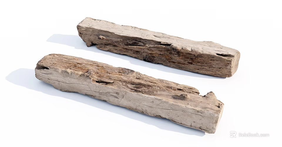 Two Natural Stone Wood Logs With Rustic Weathered Texture And Details 3d model 