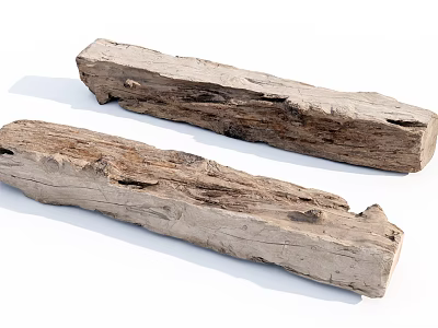 Two Natural Stone Wood Logs With Rustic Weathered Texture And Details 3d model