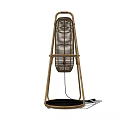 Rattan Floor Lamp With Conical Design Woven Shade Wooden Frame Black Base