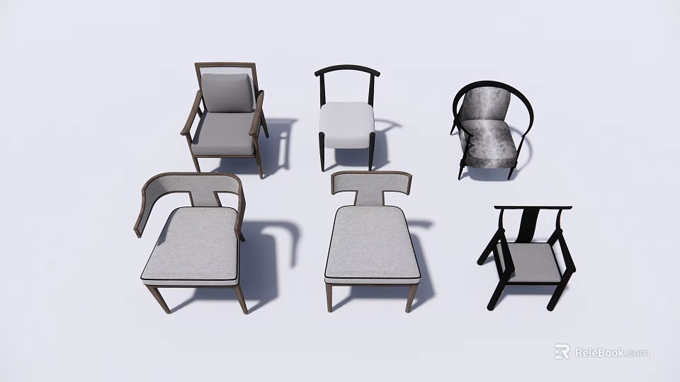 Assorted Modern Armchairs With Different Designs Upholstered Seats And Wooden Frames 3d model