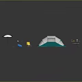 Camping Furniture Setup With Tent Umbrella Folding Chair And Table