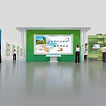 Modern Cultural Tourism Exhibition Booth With Unique Blue Shaped Walls And Large Central Display Screen