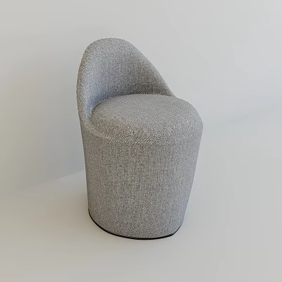 Modern Gray Fabric Stool With Curved Backrest And Rounded Seat Design 3d model