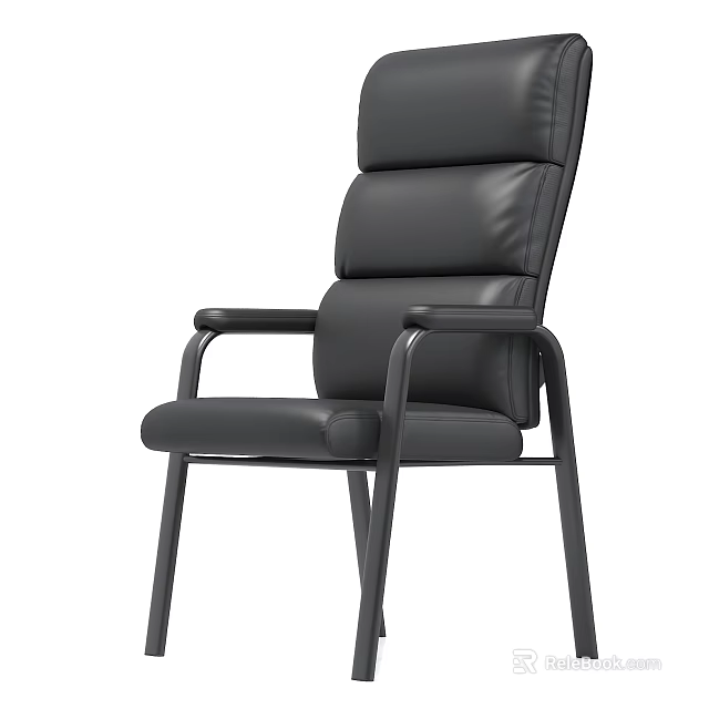 Black Leather Office Chair With Modern Design And Metal Frame Armrests 3d model 