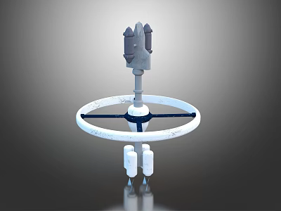 Mechanical Device Structure Featuring Central Pole Top Components Circular Ring And Bottom Cylinders 3d model