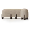 Beige Fabric Sofa Stools With Dark Wooden Legs And Minimalist Design