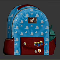 Blue Backpack With Cloud Patterns Cartoon Characters Red Bottom And Green Robot Pendant 3d model