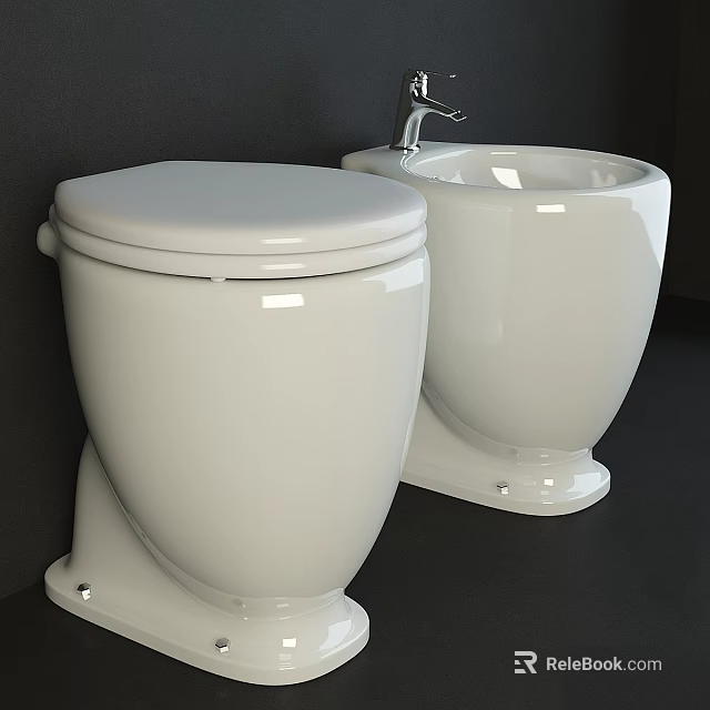 Two White Ceramic Toilets With Sleek Modern Design And Smooth Surface 3d model 