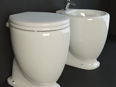 Two White Ceramic Toilets With Sleek Modern Design And Smooth Surface 3d model