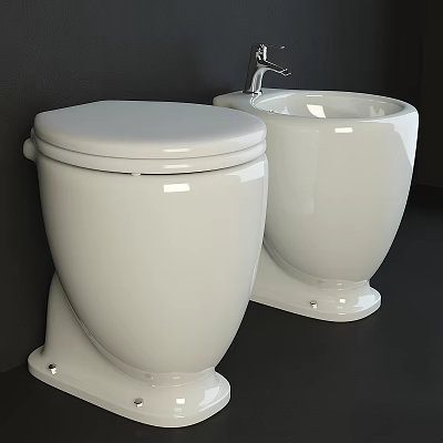Two White Ceramic Toilets With Sleek Modern Design And Smooth Surface 3d model