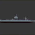 Detailed Warship Model With Gray Hull And Deck Structures On Dark Background