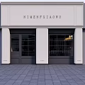 Modern Shopping Mall Store Exterior With White Columns And Black Glass Windows Design