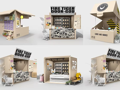 Fire Tiger Door God Retail Stalls With Decorative Design And Product Displays 3d model