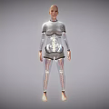 Humanoid Robot Character 3D Model With Metallic Armor And Transparent Lines 3d model
