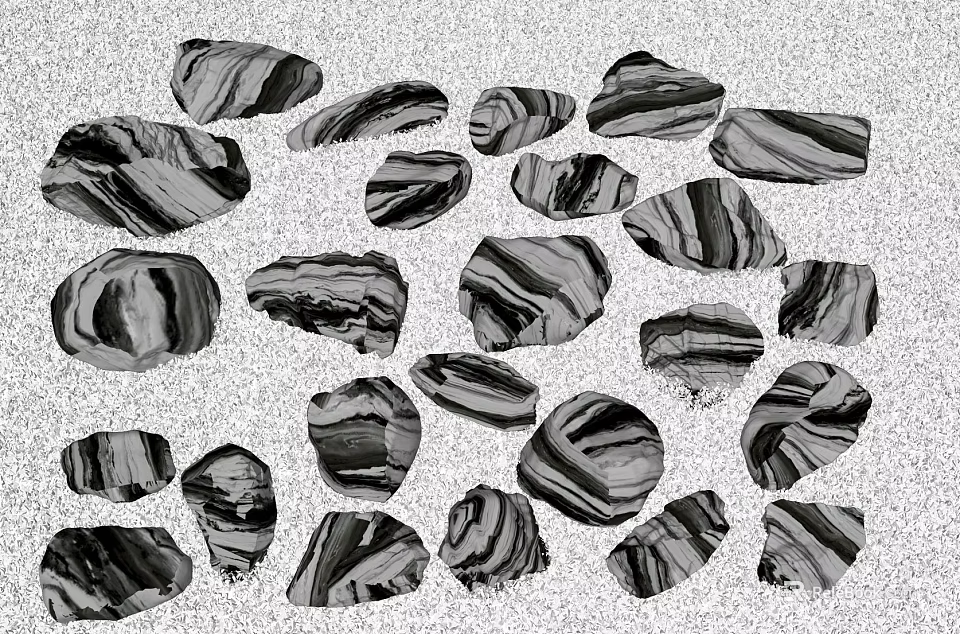 Garden Landscape Design With Black And White Marble Stones Natural Texture 3d model 