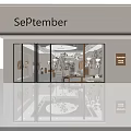 Modern September Clothing Storefront With Glass Windows Display Racks And Chandeliers