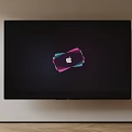Wall Mounted Television Screen Display With Colorful Graphic And Apple Logo