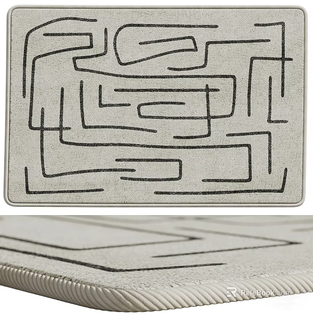 Square Area Rug With Modern Labyrinth Line Pattern In Light Hue 3d model 