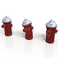 Three Red Fire Hydrants With Silver Tops And Hanging Chains Design
