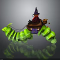 Witch Riding Glowing Green Caterpillar With Purple Hat And Pumpkin Basket
