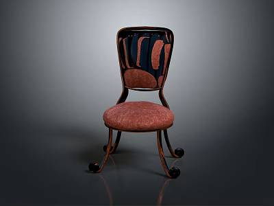 Wooden Accent Chair With Carved Backrest Red Padded Seat And Curved Legs 3d model