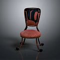 Wooden Accent Chair With Carved Backrest Red Padded Seat And Curved Legs