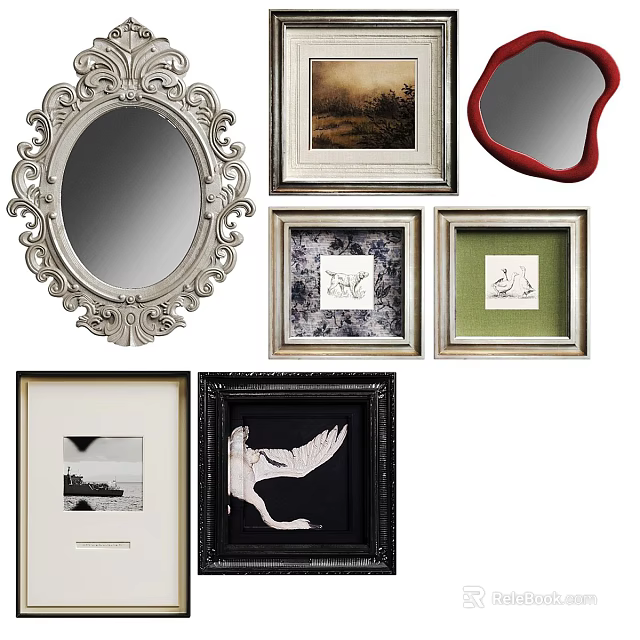 Different Style Decorative Frames With Oval Mirror For Home Wall Decor 3d model 