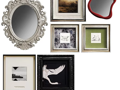 Different Style Decorative Frames With Oval Mirror For Home Wall Decor 3d model