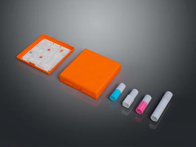 Medical Diagnostic Test Kit With Orange Case Open Tray And Colored Tubes 3d model