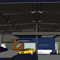 Modern Car Showroom Garage With Multiple Colored Cars And White Counter Structure