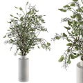Modern Floral Arrangement with Green Leaves and White Flowers in Ceramic Vase Decor