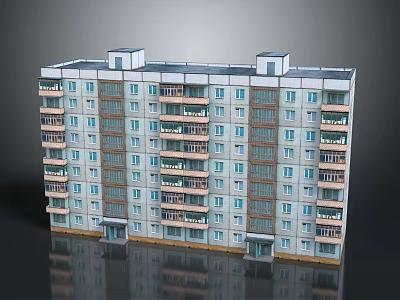 Multi Storey Residential Building Exterior Design With Multiple Balconies And Row Of Windows 3d model