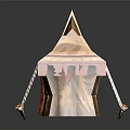 Vintage Torn Tent With Red Trim And Straw At The Bottom