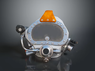 Tactical Military Weapon Helmet With Orange Top Metal Face Shield And Rivet Design 3d model