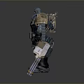 Mechanical Warrior Robot With Skull Emblem Blue Gold Armor And Dual Weapons