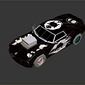 Stylish Black Toy Car With White Skull Flame Design And Reflective Wheels
