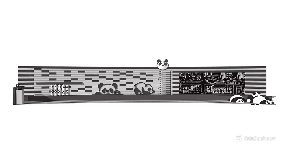 Artistic Feature Wall With Panda Carvings Geometric Patterns And Design Elements 3d model 