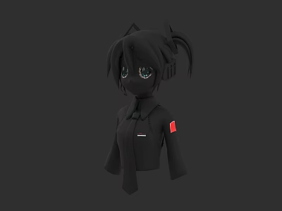 Anime Style 3D Character With Black Hair Pigtails Headphones And Red Patch 3d model