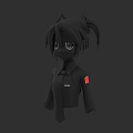 Anime Style 3D Character With Black Hair Pigtails Headphones And Red Patch