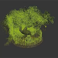 Decorative Tree Scene With Wrought Iron Fence Circular Base Yellow Fruits And Small Statue