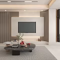 Elegant Modern Living Dining Room Interior With Grey Sofa Marble Coffee Table And Green Plant