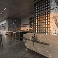Modern Hotel Lobby Interior With Marble Reception Desk Decorative Grid Wall And Hanging Lights