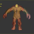 Orange Muscular Fantasy Monster Sculpture With Large Arms Claws And Fierce Posture